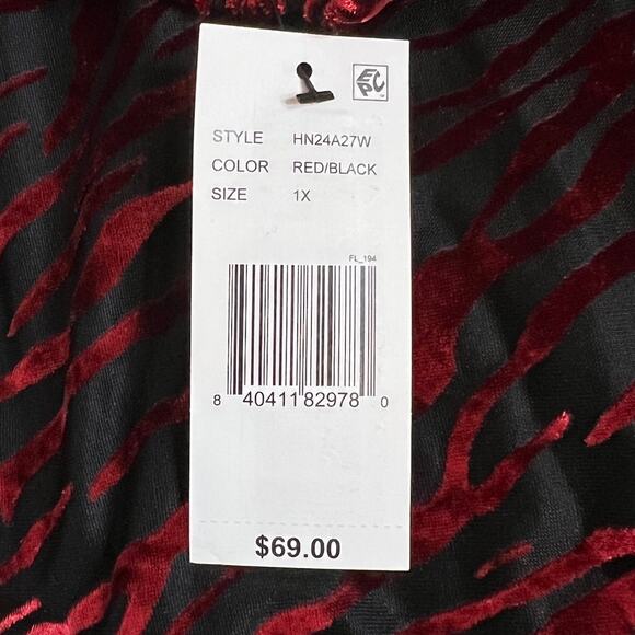 Calessa Tunic Top 1X Red Black Burnout Velvet Zebra Animal Print Holiday Party - Picture 8 of 8